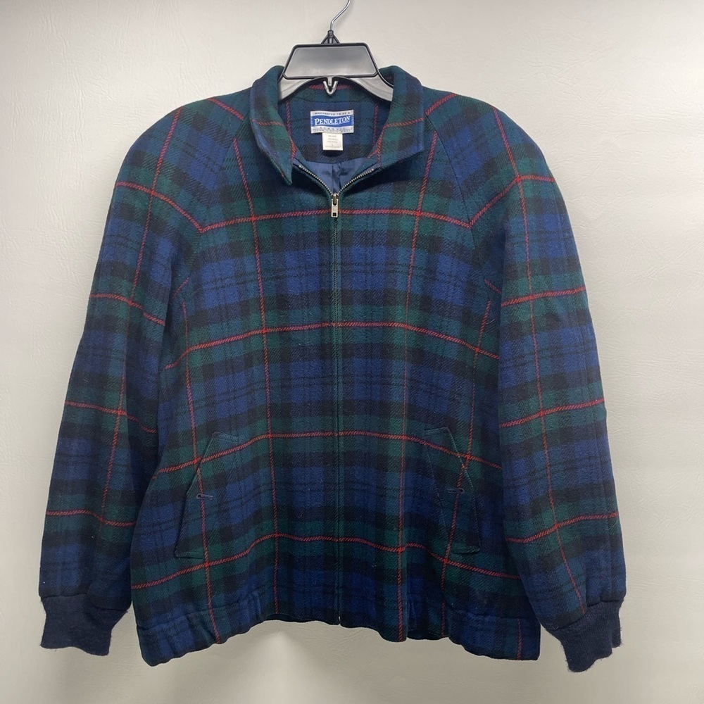 Vintage Pendleton virgin wool black watch plaid tartan bomber womens large